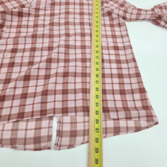 Lauren Conrad Plaid Ruffle Sleeve Blouse Womens L Pink Rust Gingham Cottagecore - Picture 13 of 13